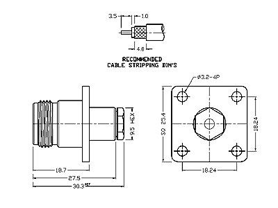 N Female Clamp-on Type Panel Mount 4 Holds